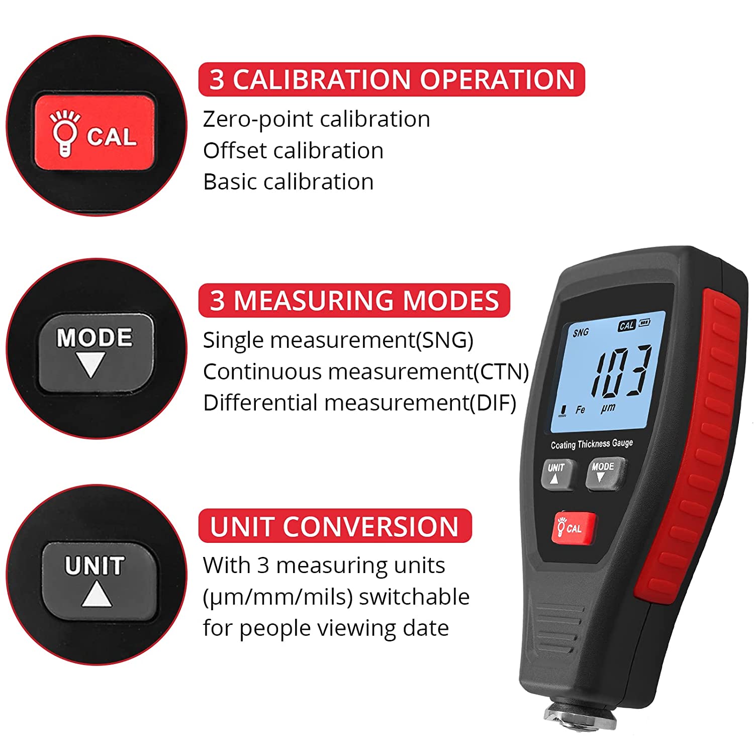 JUSTOOL Car Paint Thickness Gauge Meter